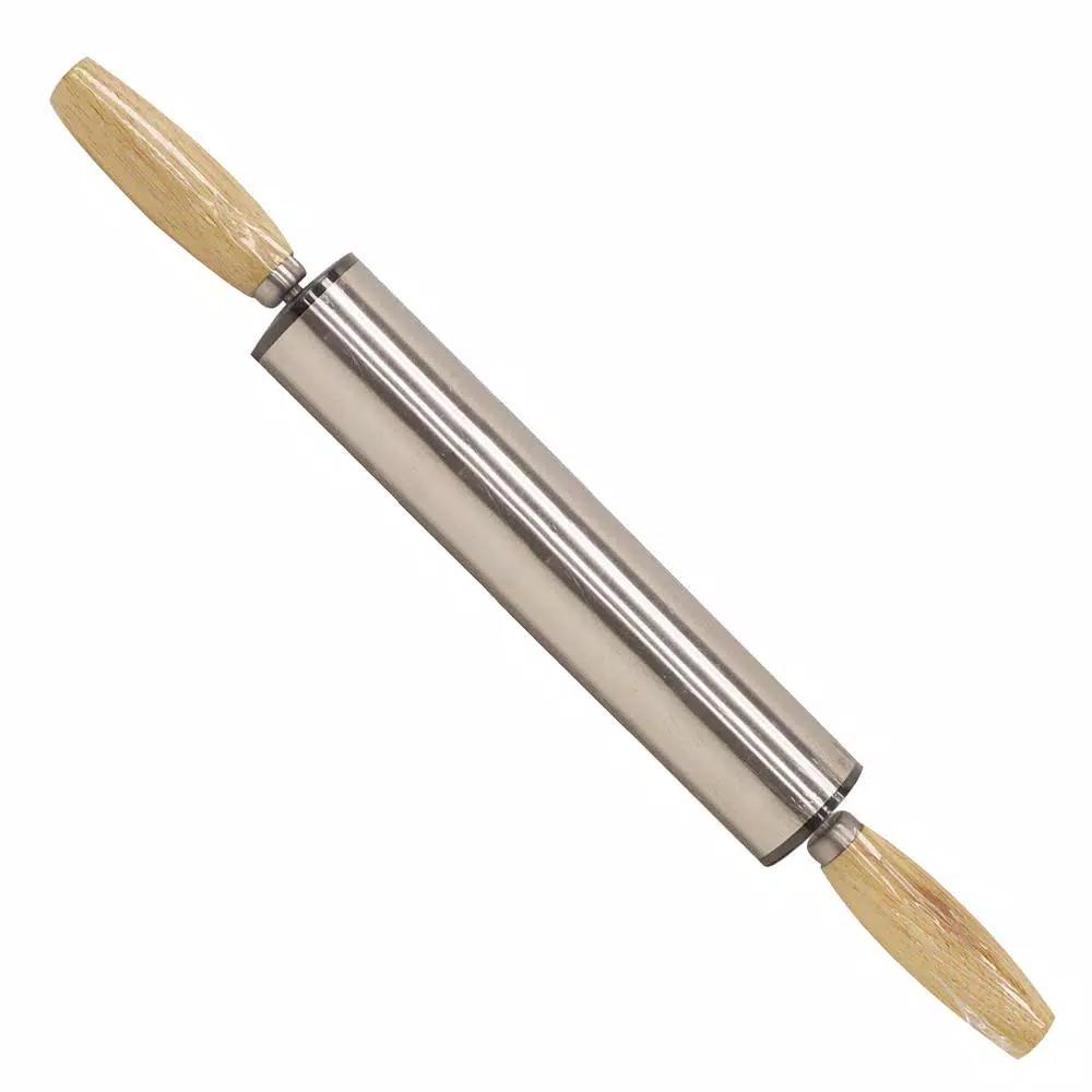 Home Basics Stainless Steel and Wood Rolling Pin