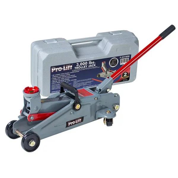 Pro-Lift 3000 lbs. Capacity Hydraulic Trolley Floor Jack with Blow Molded Case, Grey