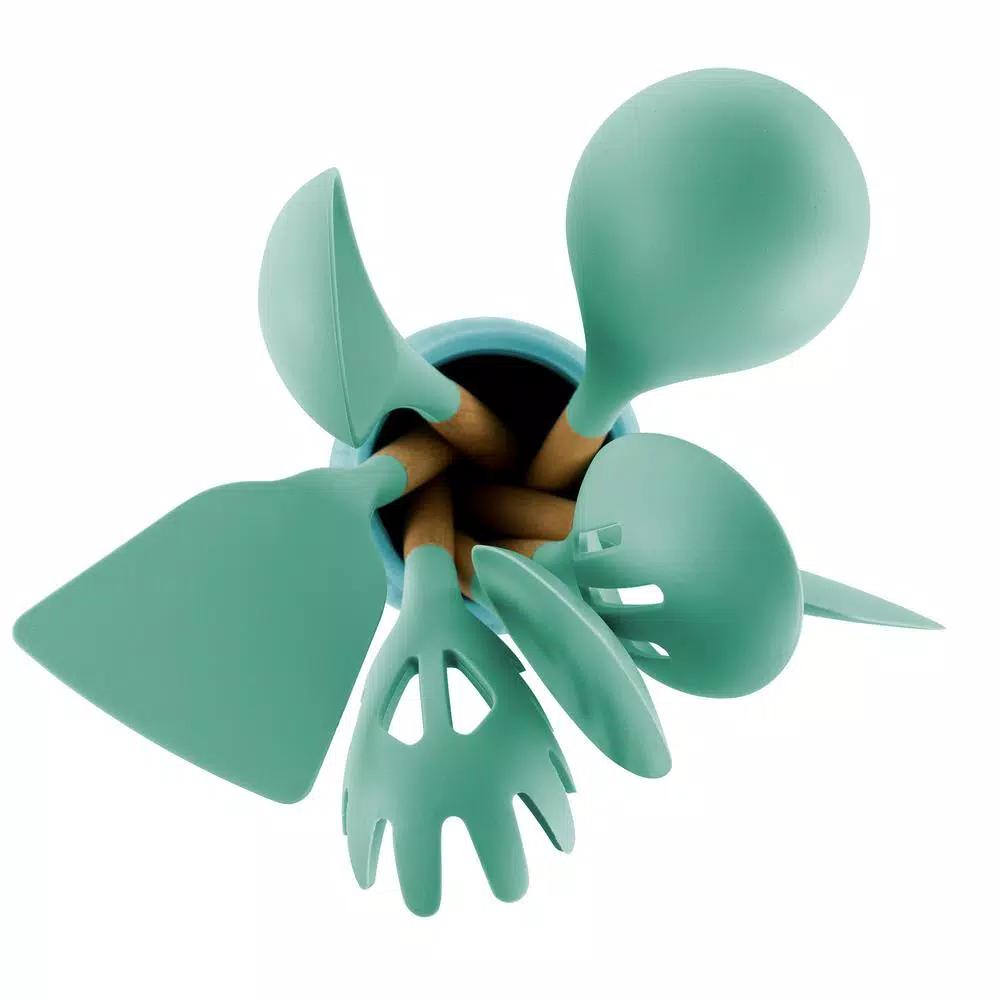 MegaChef 9-Piece Mint Green Silicone and Wood Kitchen Utensil Set with Ceramic Holder