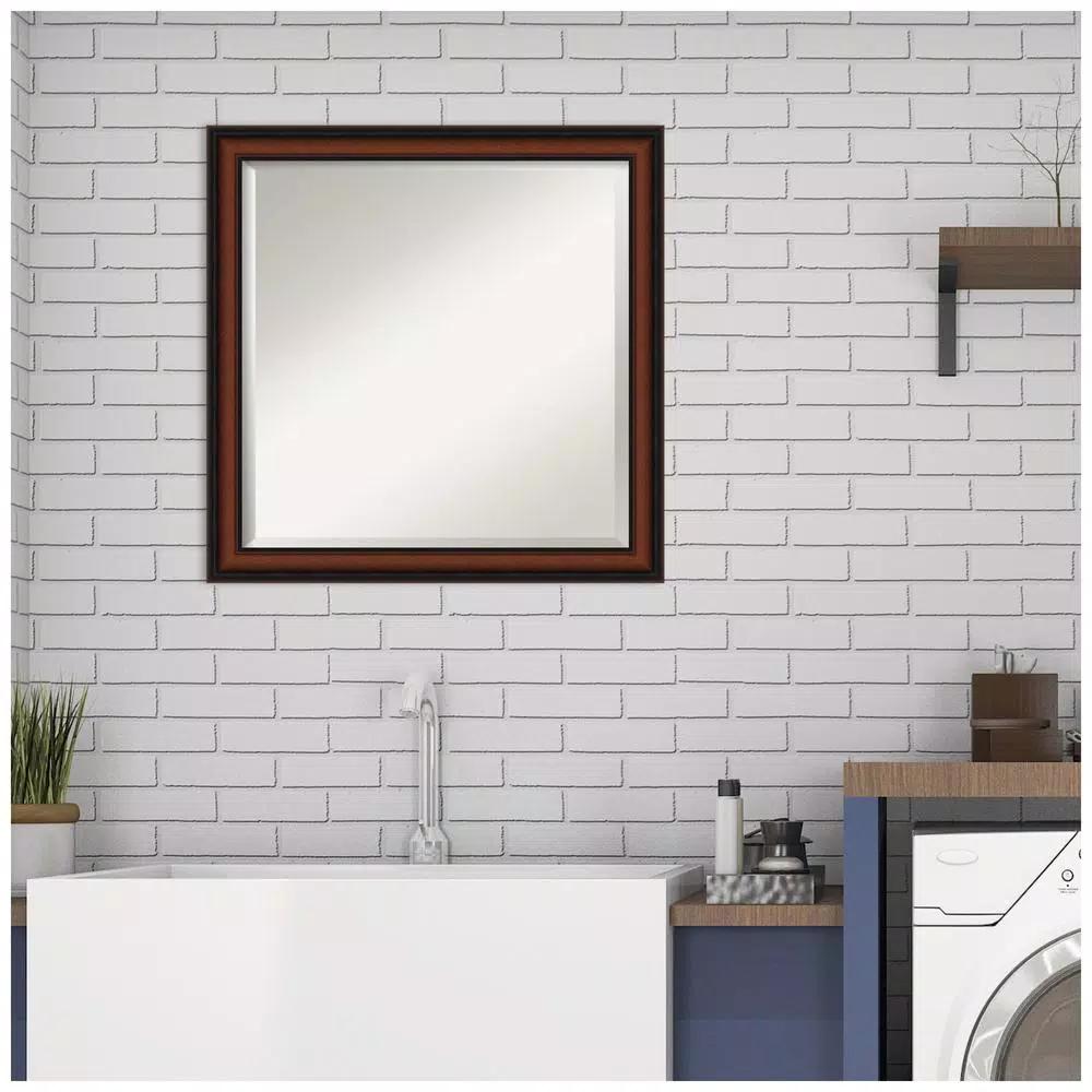 Amanti Art Cyprus 23 in. W x 23.12 in. H Square Beveled Edge Wood Bathroom Vanity Mirror, Dark Brown Walnut