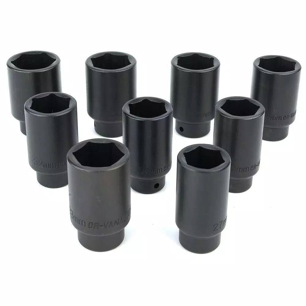 Powerbuilt Deluxe Axle Nut Socket Set, 9-Piece Impact Rated Chrome Vanadium Kit