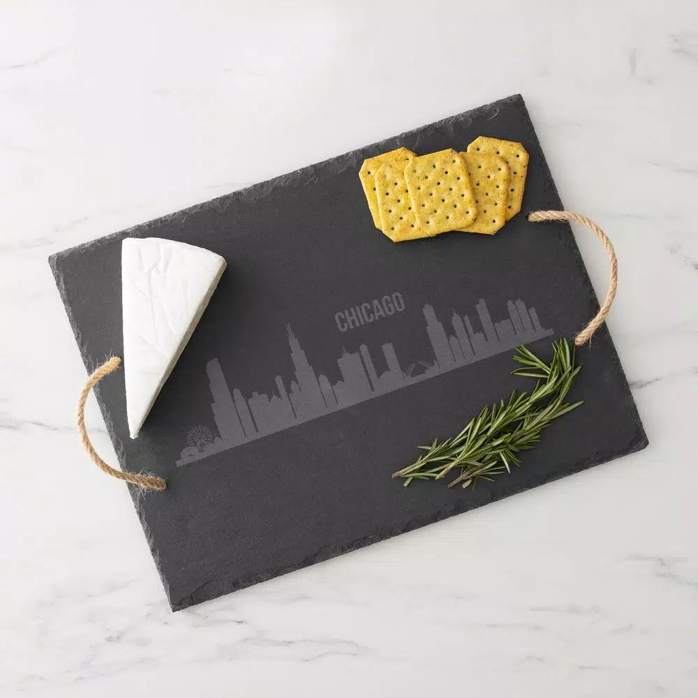 Cathy's Concepts Chicago Skyline Black Slate Serving Tray with Hemp Handles