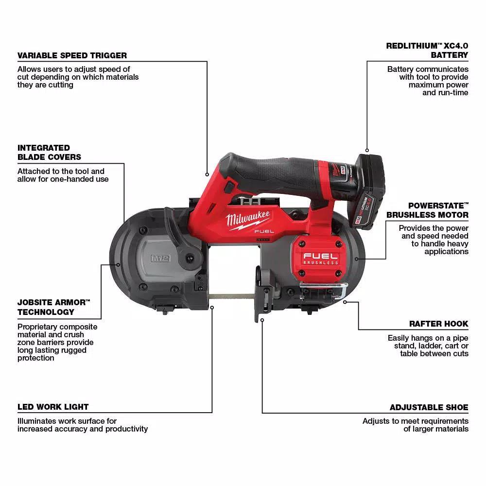 Milwaukee M12 FUEL 12V Cordless Sub-Compact Band Saw Kit with 4.0 Ah Battery and Charger