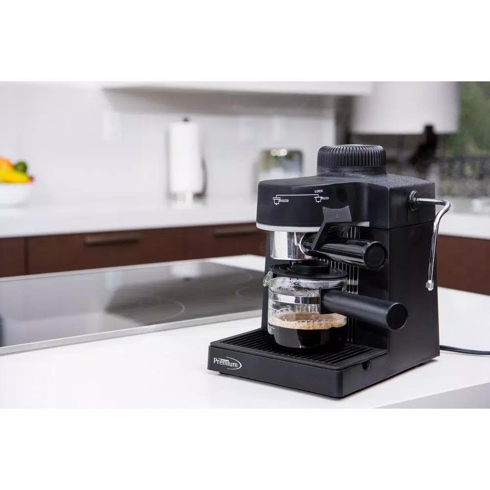 PREMIUM Espresso Machine and Cappuccino Maker with Milk Frother, 4-Cup Tempered Glass Carafe, Black