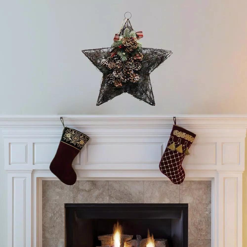 Alpine Corporation 20 in. Rustic Pinecone Christmas Star Hanging Decor