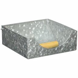 Benzara Galvanized Steel Napkin Holder with Folding Wooden Handle - Gray Vintage Style thumbnail 1