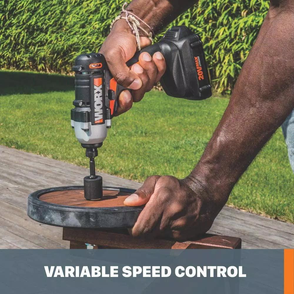 Worx Power Share 20V Cordless 1/4 in. Hex Impact Driver with Variable Speed and LED Light