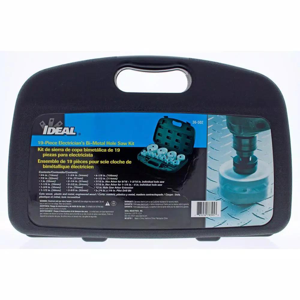 Ideal 19-Piece Bi-Metal Hole Saw Kit with Arbors and Extension - M42 Cobalt Steel