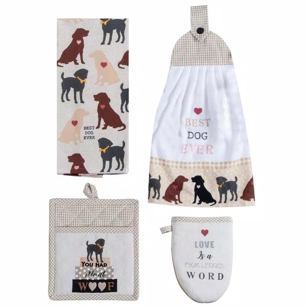 Kay Dee Fur Real Pets Dog Themed Gray Cotton Kitchen Textile Set - 4 Piece