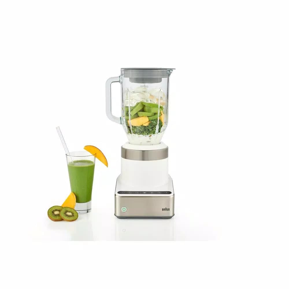 Braun PureMix 1000W Countertop Blender with 56 oz. Thermal Resistant Glass Jug, White and Stainless Steel