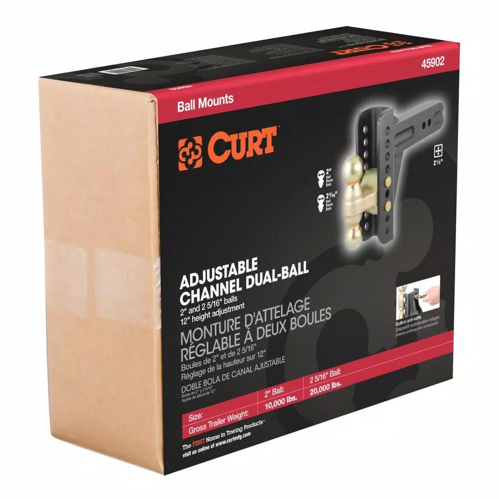 CURT Adjustable Channel Ball Mount, 2-1/2 in. Receiver, 6 in. Drop, Dual Ball 2 in. & 2-5/16 in.