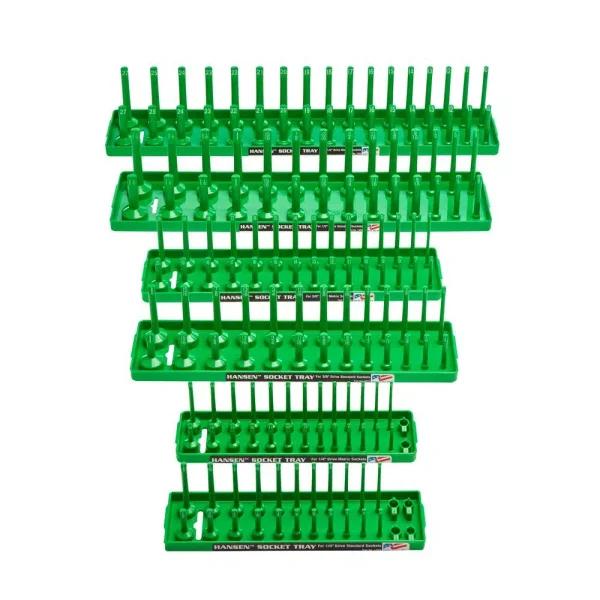 Hansen Global Inc. Green Socket Tray Assortment 6-Pack, SAE and Metric for 1/2 in., 3/8 in. and 1/4 in. Drives