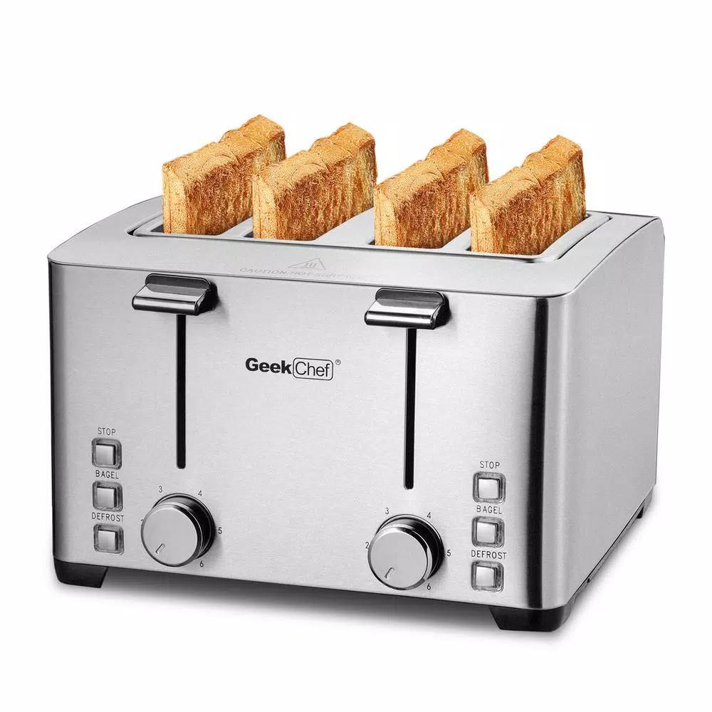 Boyel Living 1500W 4-Slice Wide Slot Silver Toaster with 6 Shade Settings and Removable Crumb Tray