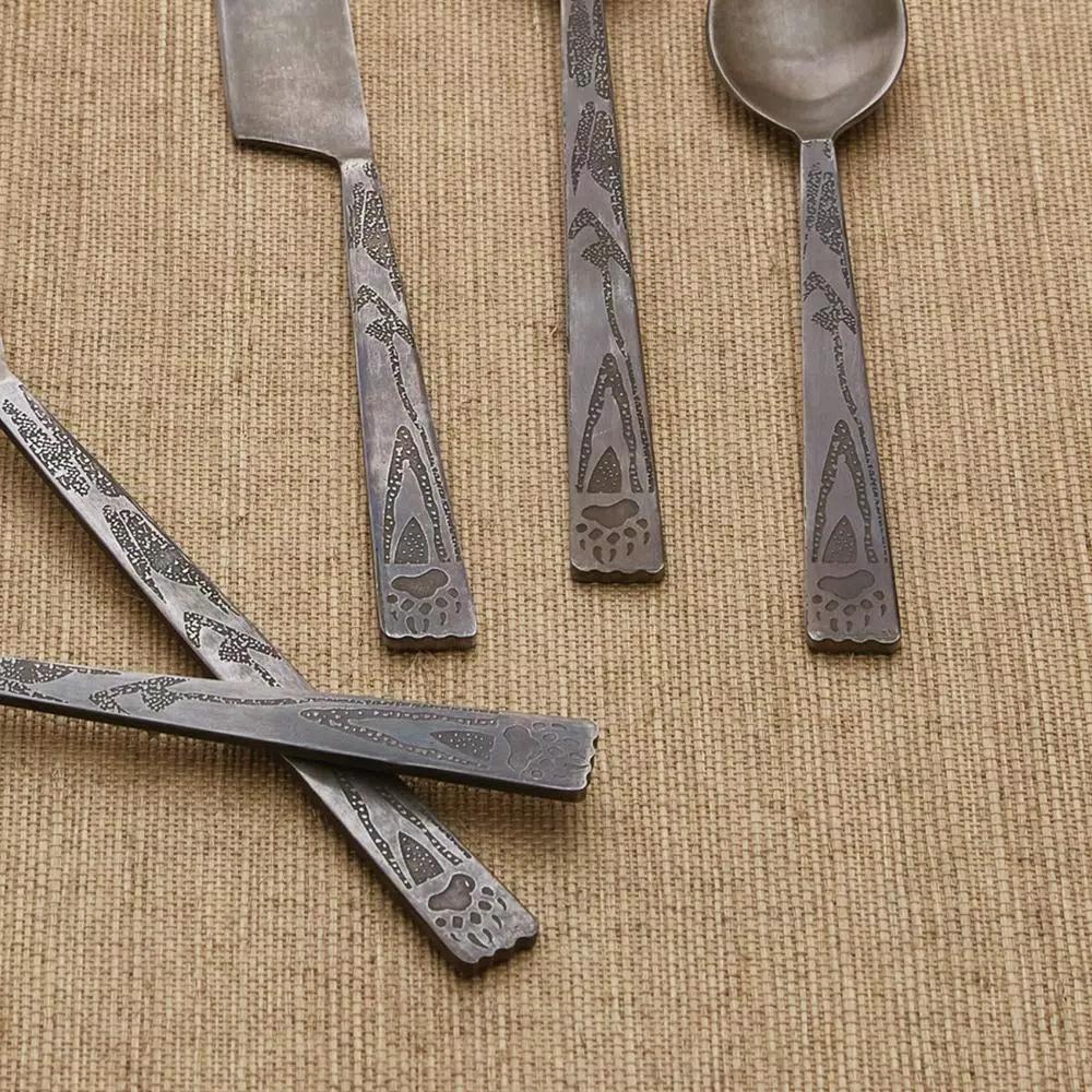 Park Designs Bear Tracks 5-Piece Stainless Steel Flatware Set, Service for 1, Burnished Steel