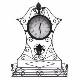 Benjara Epoch Black Metal Outdoor Clock with Scrollwork and Storage Base thumbnail 1