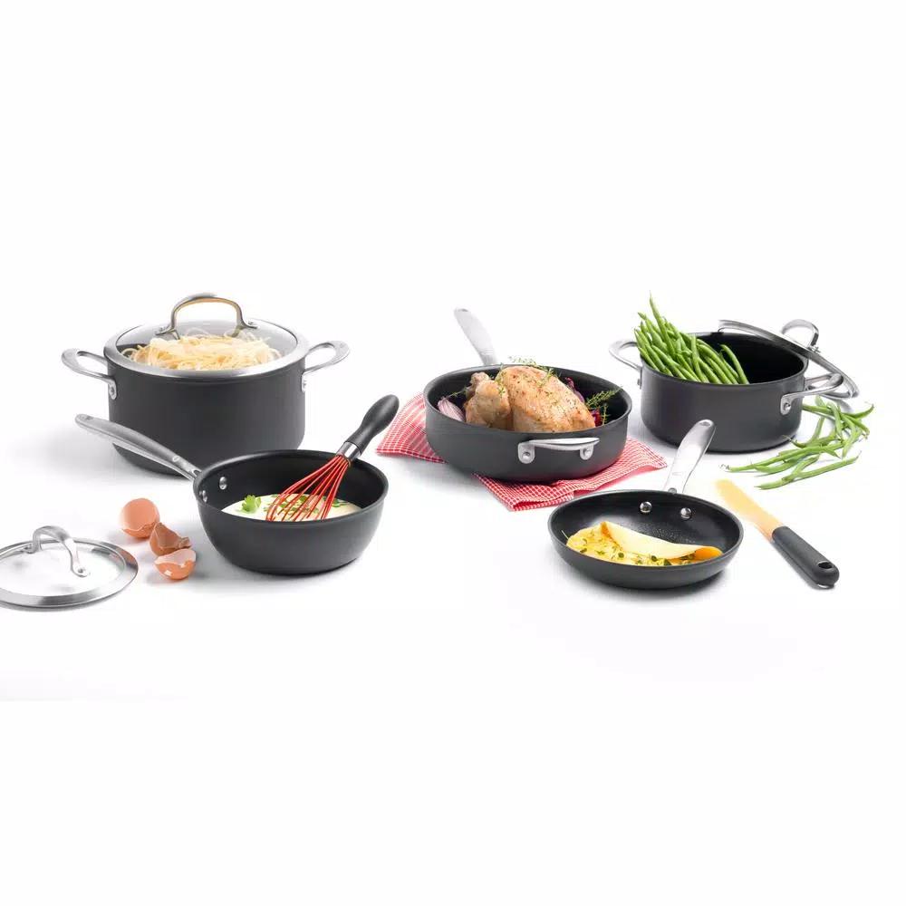 OXO Good Grips 12-Piece Hard-Anodized Aluminum Ceramic Nonstick Cookware Set, Black