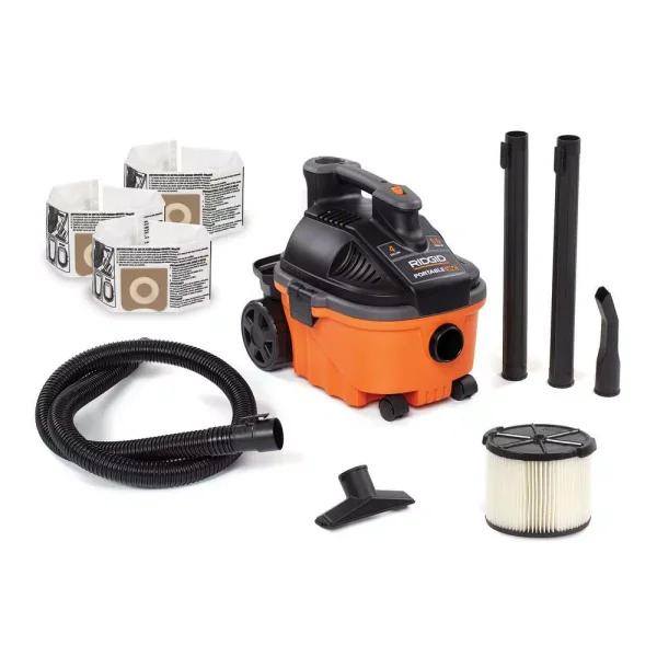 RIDGID 4 Gal. 5.0-Peak HP Portable Wet/Dry Shop Vacuum with Hose and Accessories