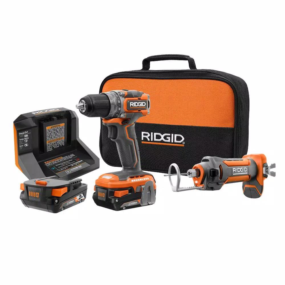 RIDGID 18V Brushless SubCompact 1/2 in. Drill/Driver & Drywall Cut-Out Tool Combo Kit