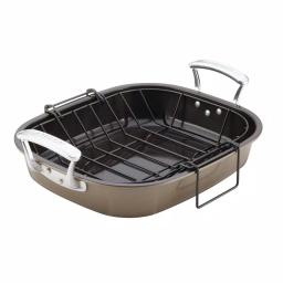 Unbranded Anolon Advanced 16 in. x 13.5 in. Nonstick Roasting Pan with Removable U-Rack, Bronze thumbnail 1
