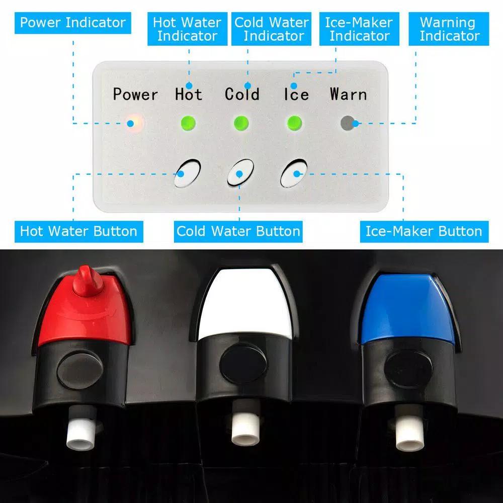 Costway Top Loading Water Dispenser with Built-In Ice Maker, Hot & Cold Tri-Temp Water Cooler, Black