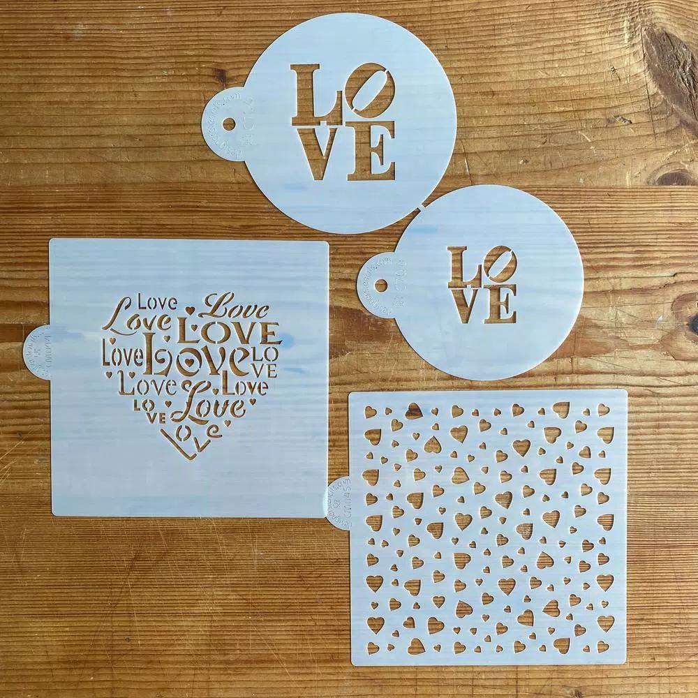 Designer Stencils Love and Scattered Hearts Cookie Stencil Bundle - 4 Pattern Set