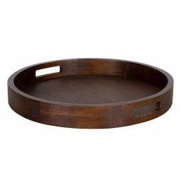 Kate and Laurel Hutton 18.25 in. Round Walnut Brown Wooden Decorative Serving Tray with Built-in Handles thumbnail 1