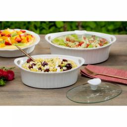 Corningware French White 1.5-Qt Oval Ceramic Casserole Dish with Glass Lid thumbnail 2