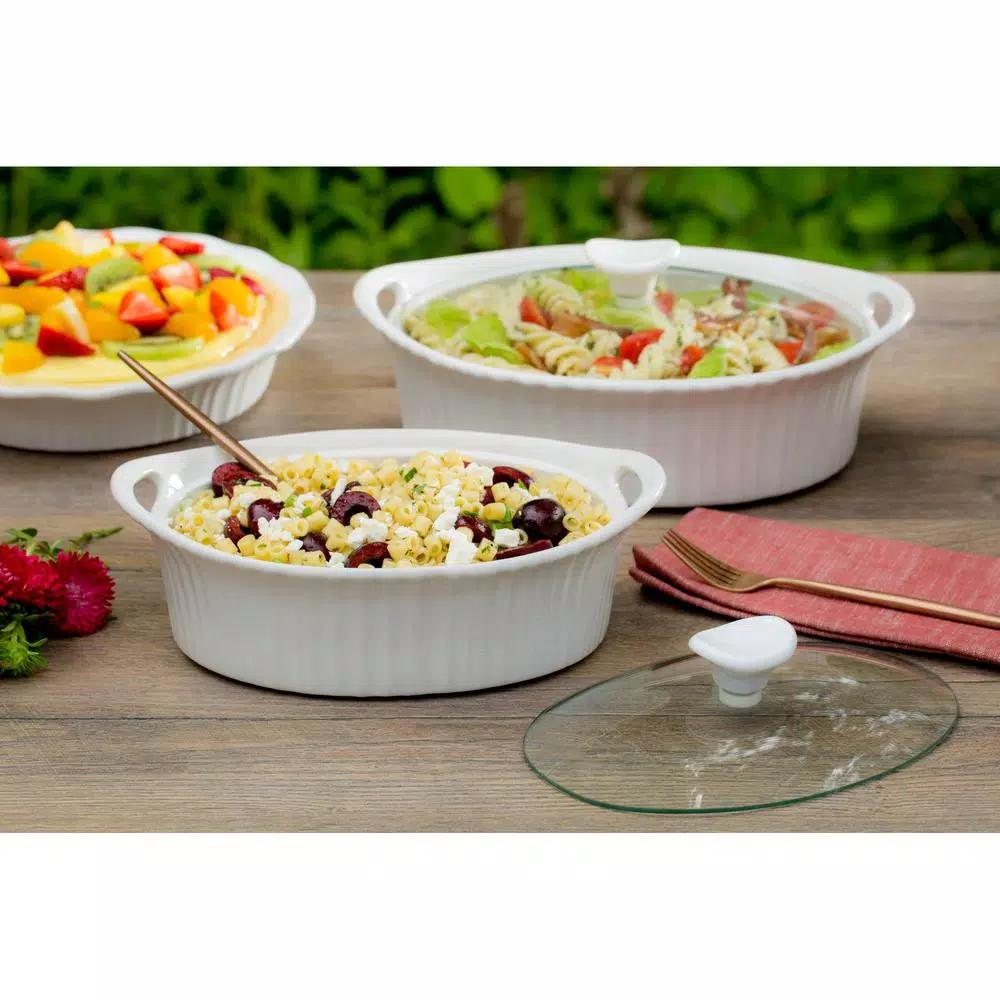Corningware French White 1.5-Qt Oval Ceramic Casserole Dish with Glass Lid