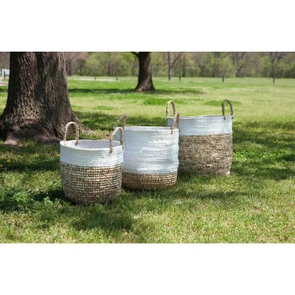IMAX Worldwide Home Shoelace and Raffia Woven Decorative Baskets, Set of 3, Brown