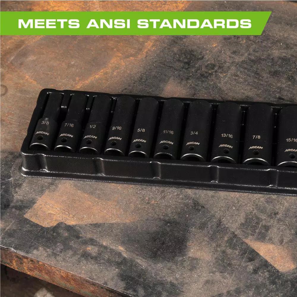 Arcan AS21211SD 1/2 in. Drive Deep SAE Impact Socket Set, 11-Piece