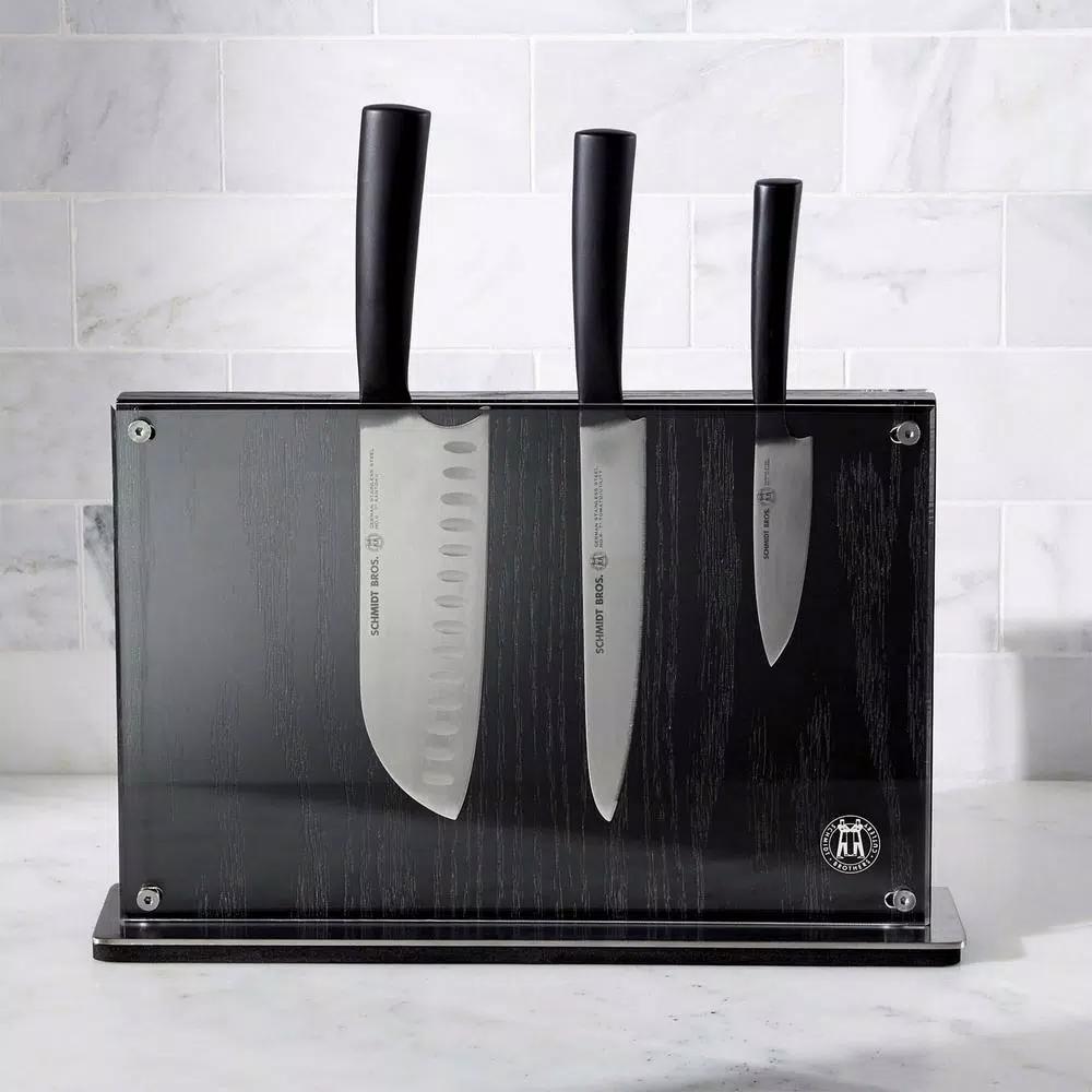 SCHMIDT BROS. Downtown Ebony Stained Red Oak Knife Block - Two-Sided Magnetic Storage