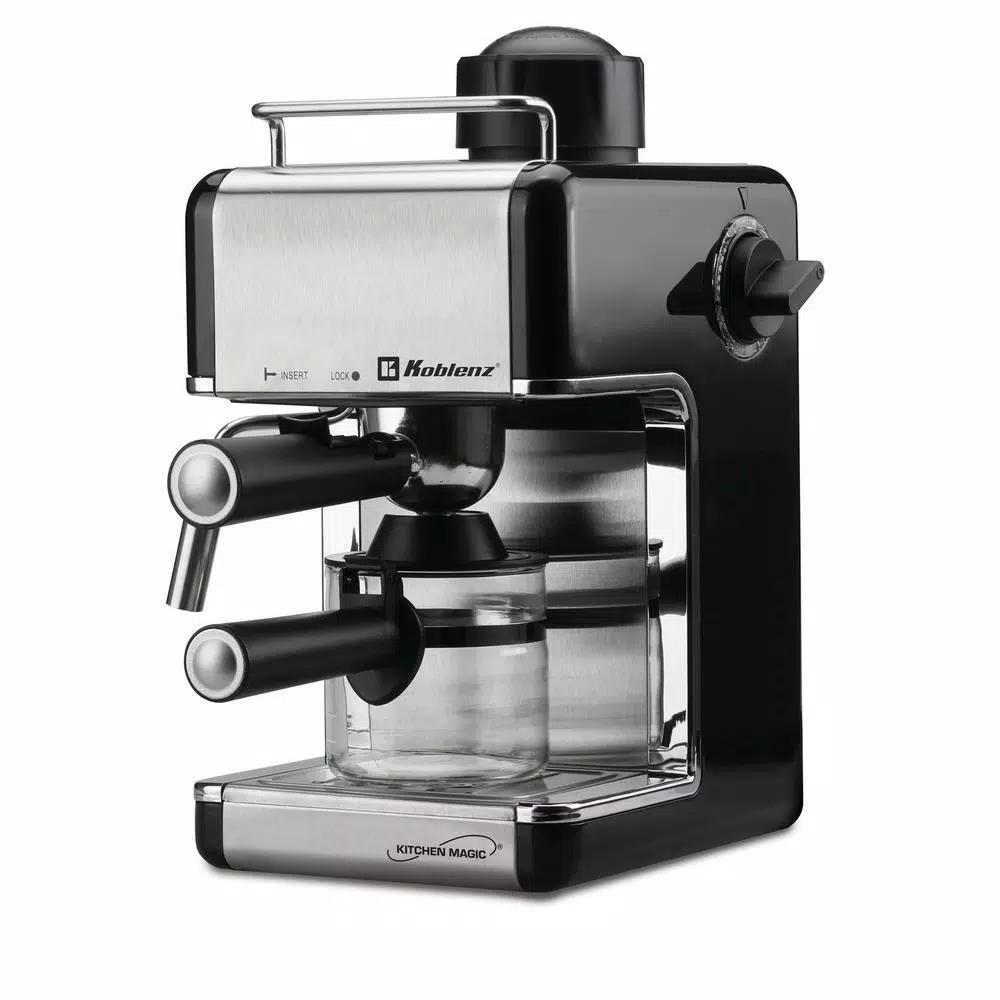 Koblenz Kitchen Magic Collection 4-Cup Espresso and Cappuccino Maker, Black/Silver