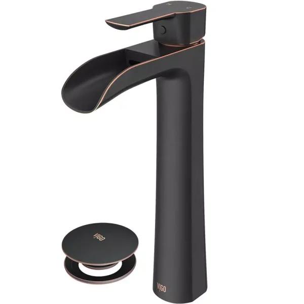 VIGO Niko Single Hole Vessel Bathroom Faucet with Pop-Up Drain, Antique Rubbed Bronze