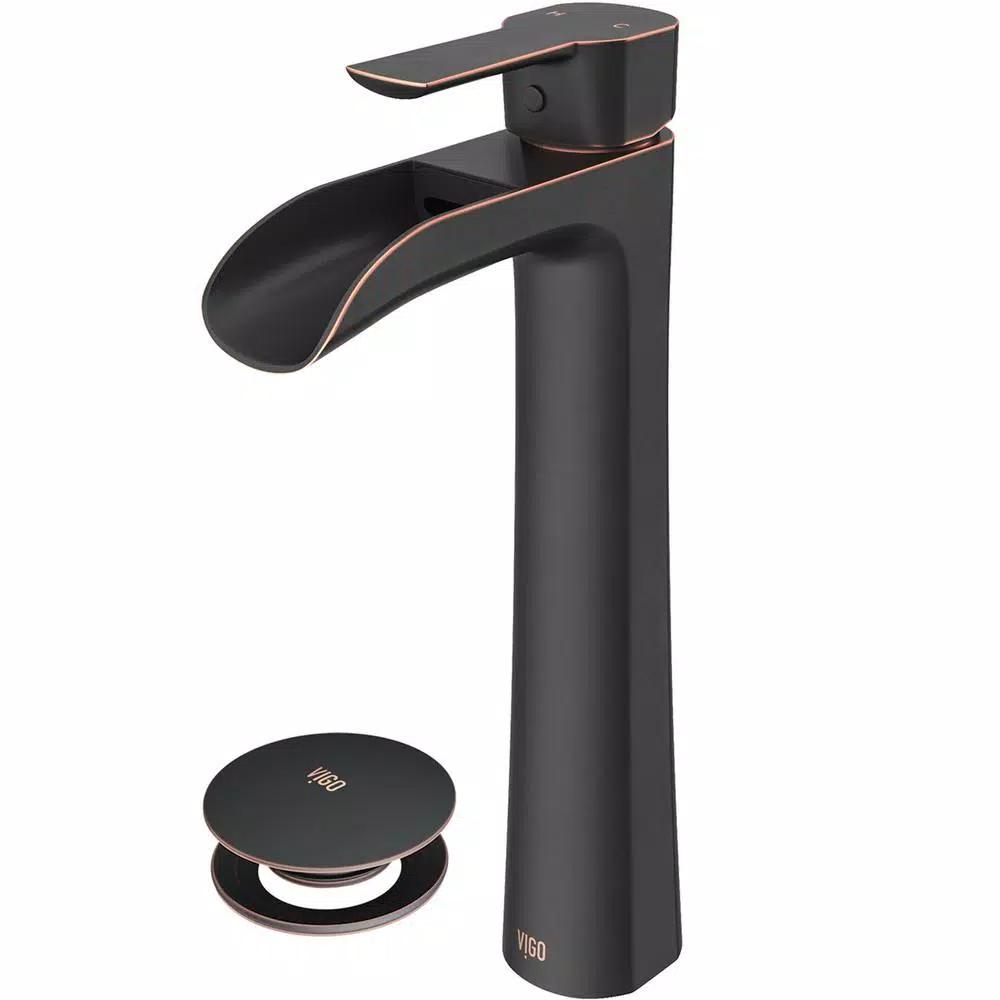 VIGO Niko Single Hole Vessel Bathroom Faucet with Pop-Up Drain, Antique Rubbed Bronze