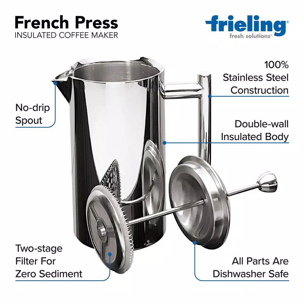 Frieling 3-Cup Mirror Finish Stainless Steel French Press, Double-Walled Insulated Coffee Maker