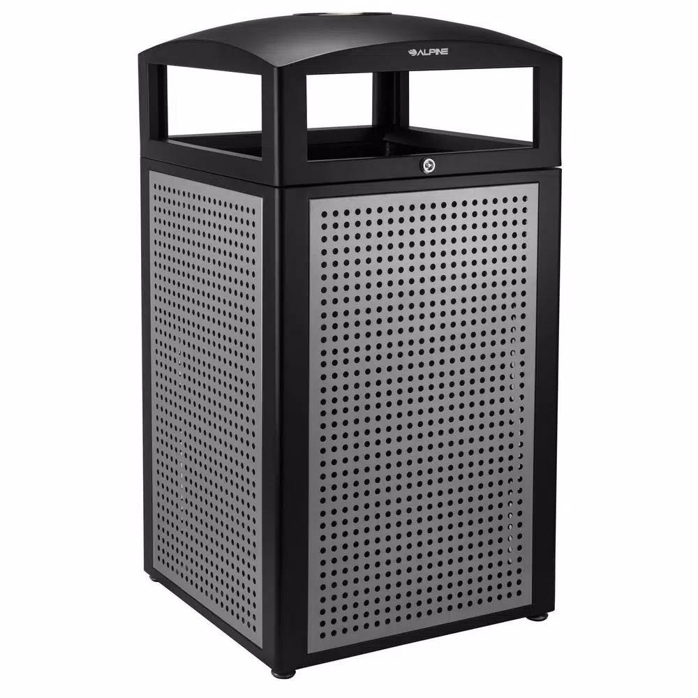 Alpine Industries 40 Gal. Steel Outdoor Commercial Trash Can with Ash Tray Lid