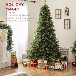 Best Choice Products 6 ft. Pre-Lit Flocked Artificial Christmas Tree with 250 Warm White Lights, Berries & Pinecones thumbnail 2