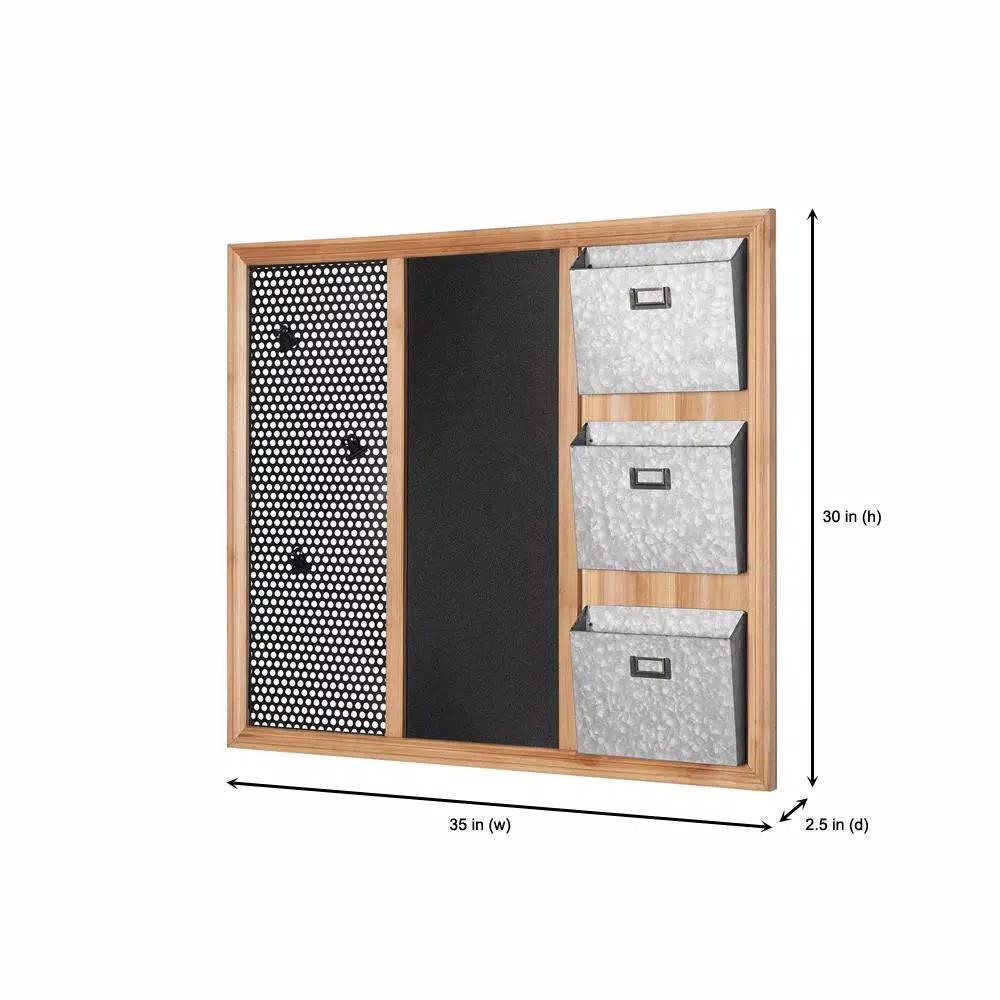 StyleWell 3-Section Wood and Metal Wall-Mount Organizer with Chalkboard