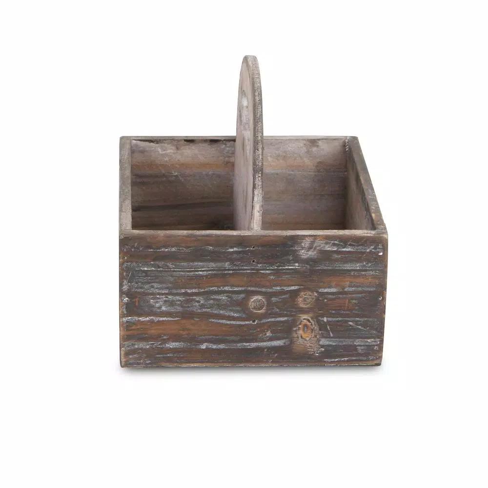 Cheungs Brown Wooden Square Caddy Decorative Tray with Raised Handle