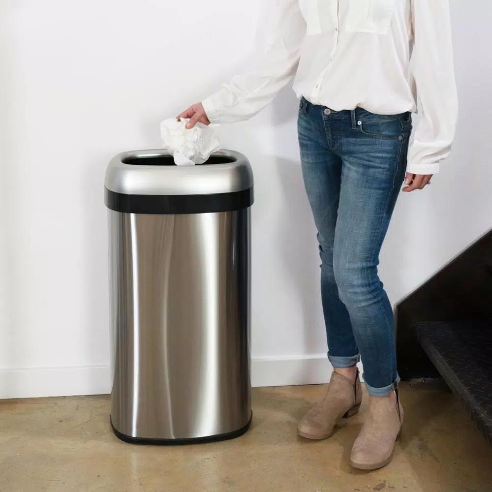 iTouchless 16 Gal. Oval Stainless Steel Open Top Commercial Trash Can with Dual Odor Filters
