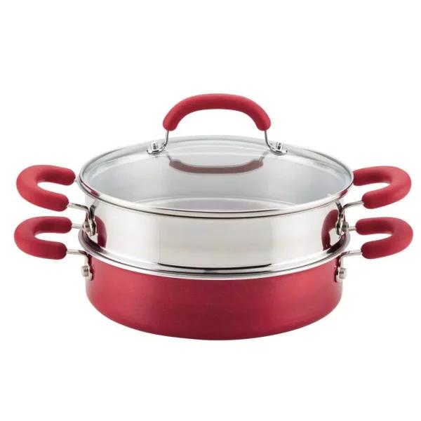 Rachael Ray Create Delicious 3 qt. Aluminum Nonstick Steamer Set, Red Shimmer