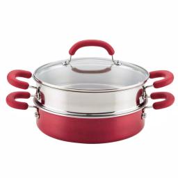 Rachael Ray Create Delicious 3 qt. Aluminum Nonstick Steamer Set, Red Shimmer thumbnail 1