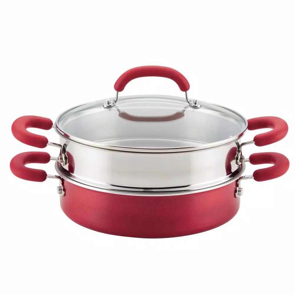 Rachael Ray Create Delicious 3 qt. Aluminum Nonstick Steamer Set, Red Shimmer