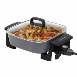 West Bend 12 in. Gray Square Electric Skillet with Grease Channel and Tilt Leg thumbnail 2