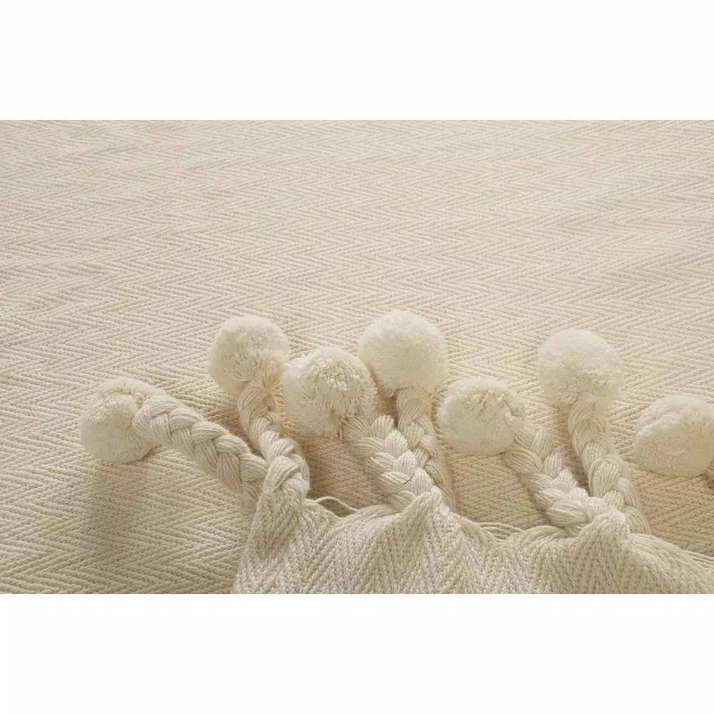 LR Home Cream Cotton Chevron & Herringbone Embroidered Braided Throw Blanket