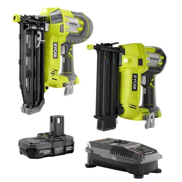 RYOBI 18V ONE+ AirStrike 18-Gauge Brad Nailer and 16-Gauge Finish Nailer 2-Tool Combo Kit