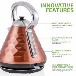 Ovente Cleo Collection 1.7L Copper Electric Kettle, 1500W Stainless Steel Tea Kettle with Auto Shut-Off thumbnail 5