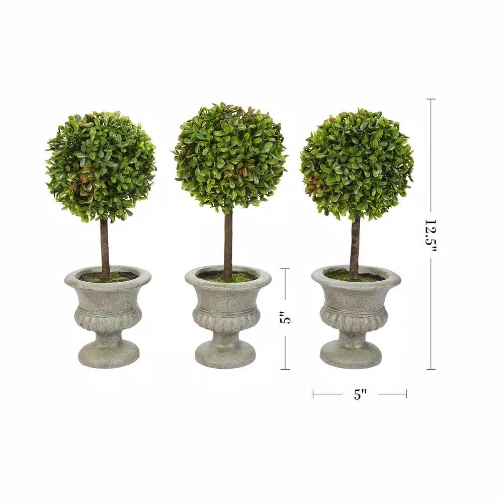 Pure Garden 12.5 in. Faux Boxwood Topiary Arrangement with Decorative Urn, Set of 3