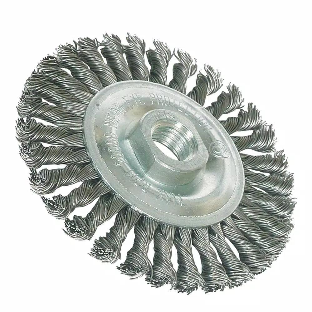 Robtec 6 in. Stringer Bead Twisted Steel Wire Wheel Brush, 5/8"-11 Threaded Arbor
