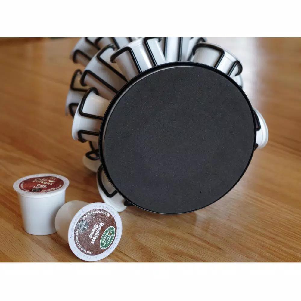 Casa Bellante Steel Carousel Coffee Pod Organizer for 24 Keurig K-Cups, Black and Chrome